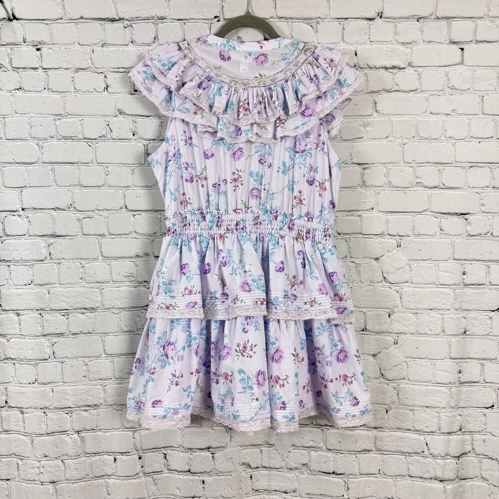 LoveShackFancy Target Floral Ruffle Mini Dress Lavender Pink Coquette Women L - Picture 11 of 13